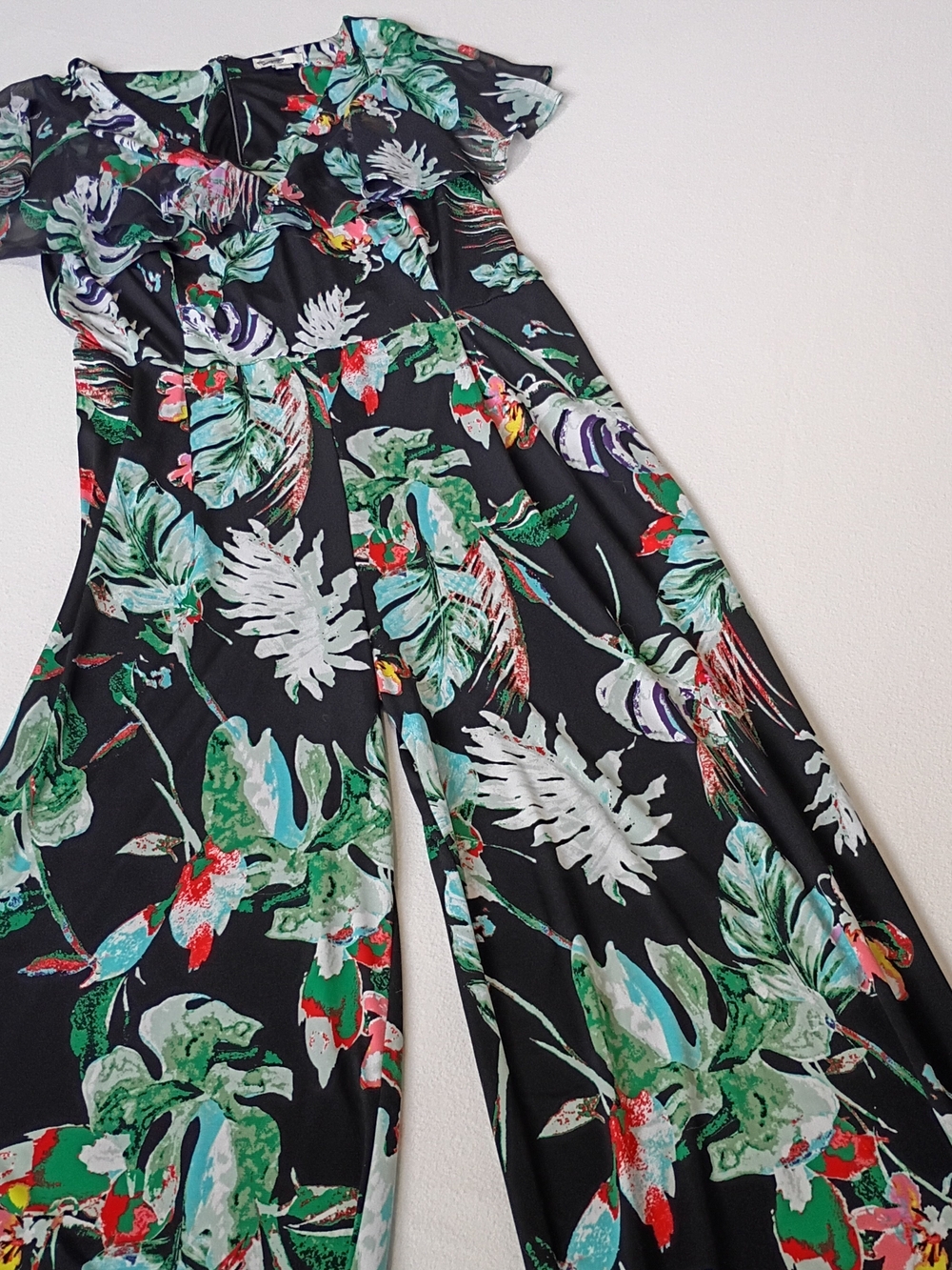 Floral Wide-Leg Jumpsuit in Black & Green
